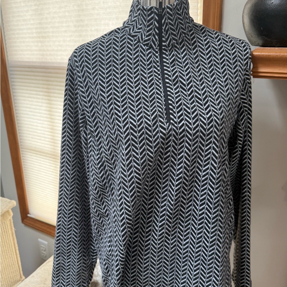 Lands' End Women's Black and White Zip Up Top